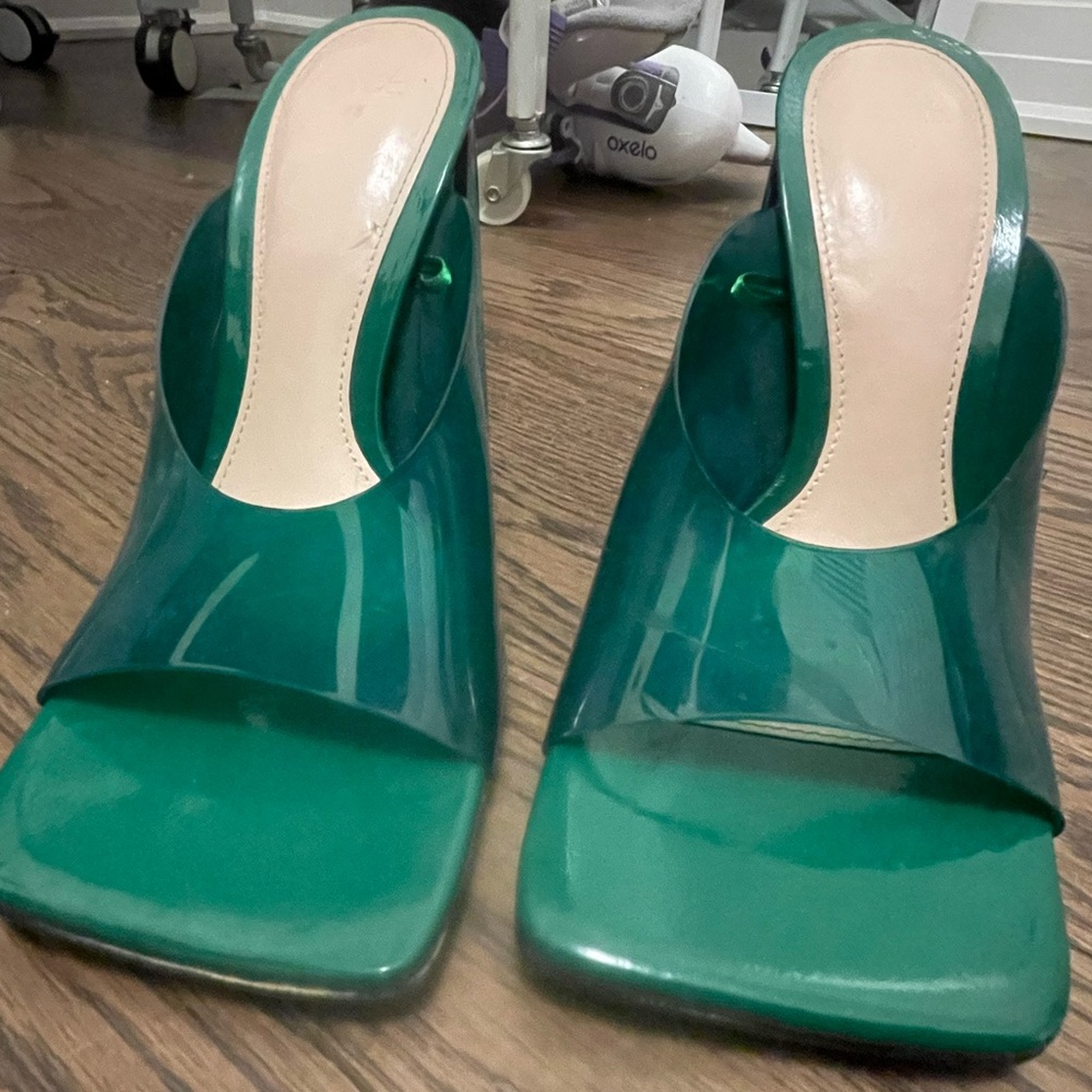 Zara Emerald Green Patent Slide Mules